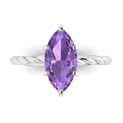 2 cttw Simulated Alexandrite Solitaire  Engagement Ring - Solid Gold (Marquise Cut,12x6mm )