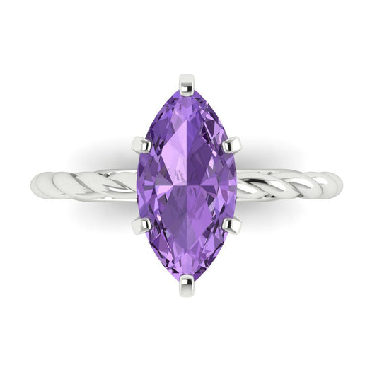 2 cttw Simulated Alexandrite Solitaire  Engagement Ring - Solid White Gold (VVS1, Marquise Cut,12x6mm )