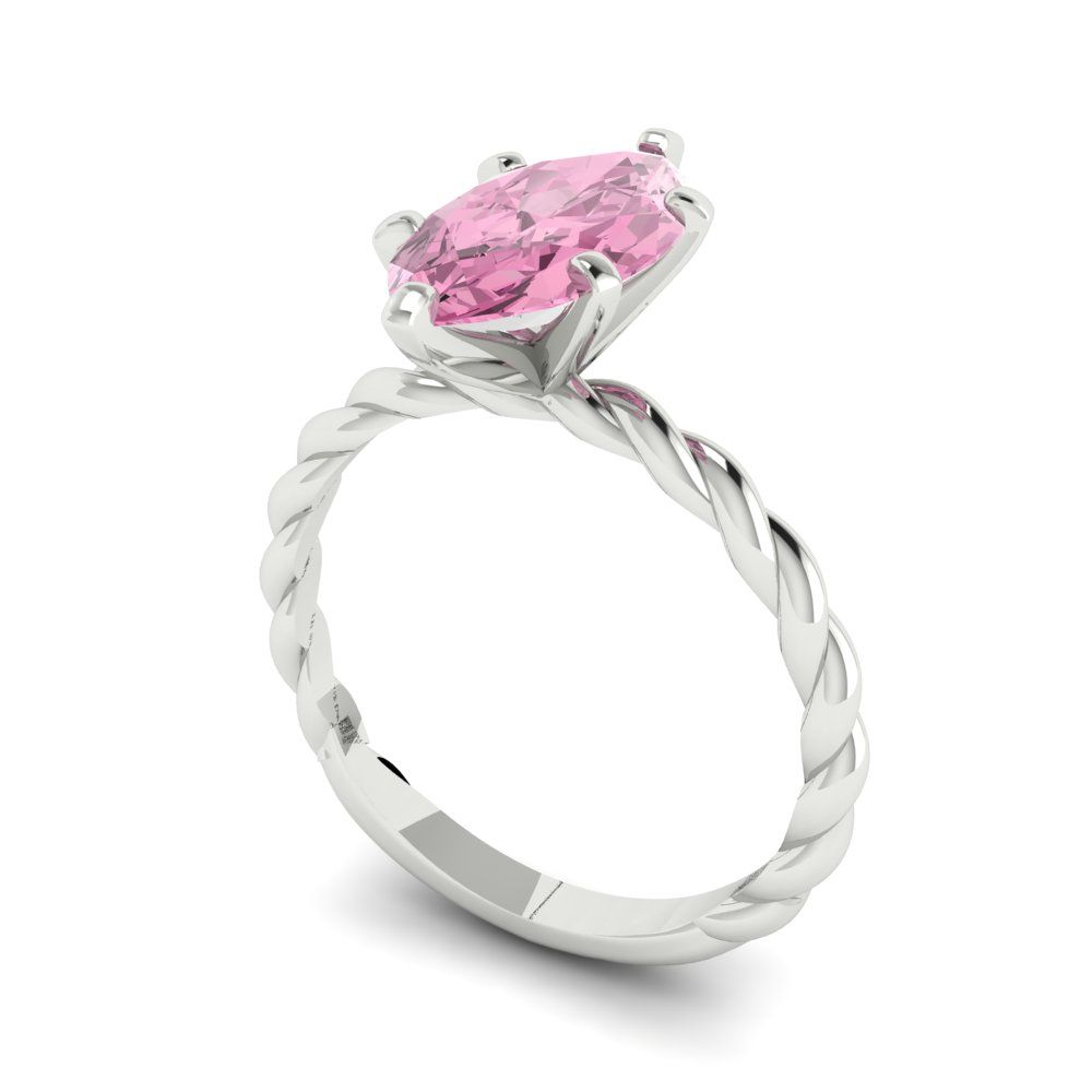 2 cttw Zirconia Simulated Pink Diamond Solitaire  Engagement Ring - Solid Gold (VVS1, Marquise Cut,12x6mm )