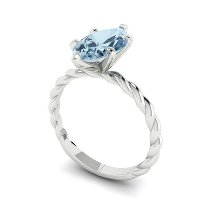 2 cttw Natural Swiss Blue Topaz Solitaire  Engagement Ring - Solid Gold (Marquise Cut,12x6mm )