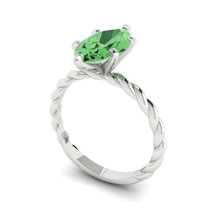 2 cttw Zirconia Simulated Green Diamond Solitaire  Engagement Ring - Solid Gold (VVS1, Marquise Cut,12x6mm )