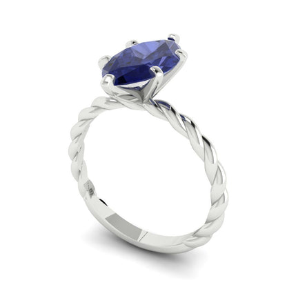 2 cttw Simulated Tanzanite Solitaire  Engagement Ring - Solid Gold (Marquise Cut,12x6mm )