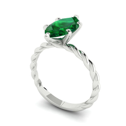 2 cttw Simulated Emerald Solitaire  Engagement Ring - Solid Gold (Marquise Cut,12x6mm )