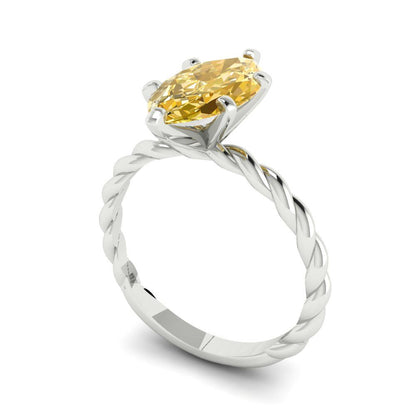 2 cttw Yellow Moissanite Solitaire  Engagement Ring - Solid Gold (Marquise Cut,12x6mm )