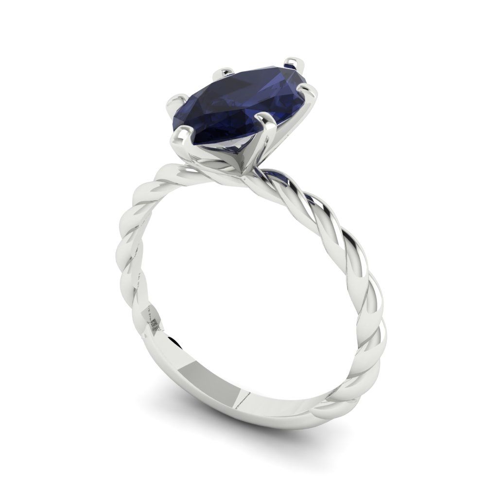 2 cttw Simulated Blue Sapphire Solitaire  Engagement Ring - Solid Gold (Marquise Cut,12x6mm )
