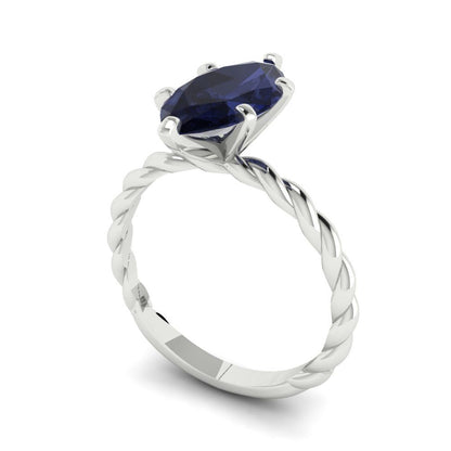 2 cttw Simulated Blue Sapphire Solitaire  Engagement Ring - Solid Gold (Marquise Cut,12x6mm )