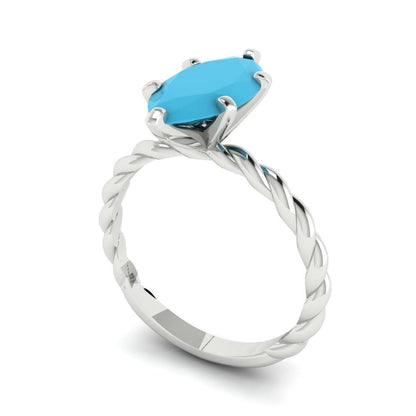 2 cttw Simulated Turquoise Solitaire  Engagement Ring - Solid Gold (Marquise Cut,12x6mm )