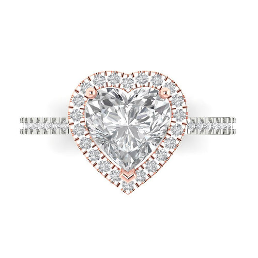 2.285 cttw Zirconia Simulated Diamond Hidden Halo Engagement Ring - Solid White/Rose Gold (VVS1, Heart Cut,8mm)