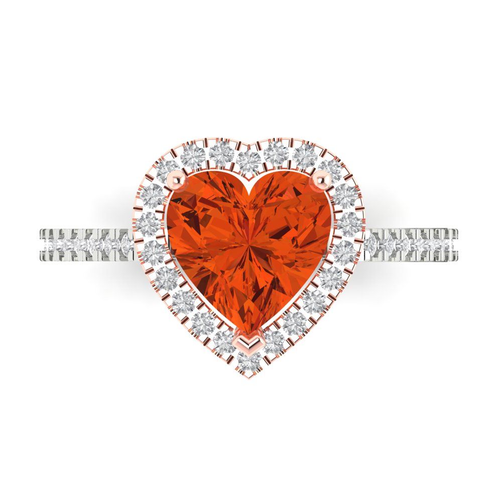 2.285 cttw Zirconia Simulated Red Diamond Hidden Halo Engagement Ring - Solid White/Rose Gold (VVS1, Heart Cut,8mm)