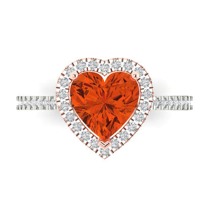 2.285 cttw Zirconia Simulated Red Diamond Hidden Halo Engagement Ring - Solid White/Rose Gold (VVS1, Heart Cut,8mm)