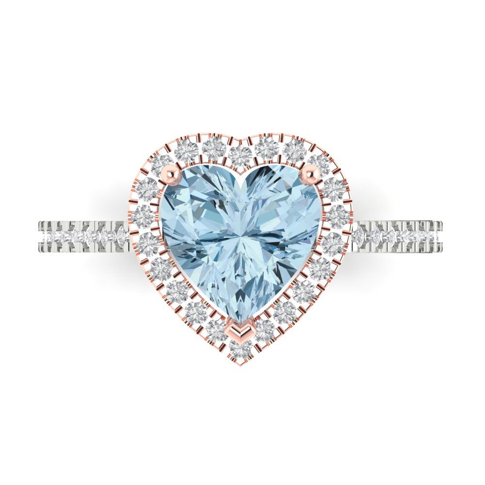 2.285 cttw Natural Aquamarine Hidden Halo Engagement Ring - Solid White/Rose Gold (VVS1, Heart Cut,8mm)