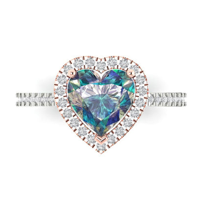 2.285 cttw Blue Moissanite Hidden Halo Engagement Ring - Solid White/Rose Gold (VVS1, Heart Cut,8mm)