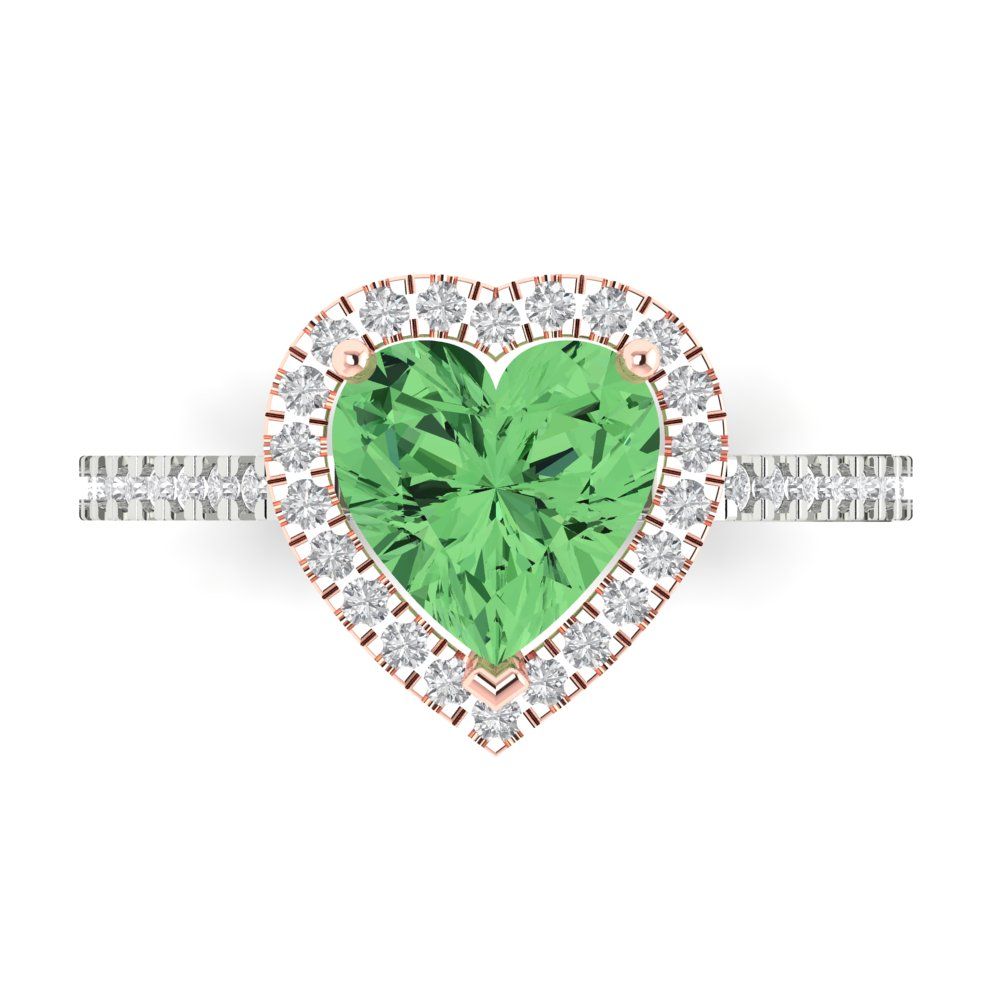 2.285 cttw Zirconia Simulated Green Diamond Hidden Halo Engagement Ring - Solid White/Rose Gold (VVS1, Heart Cut,8mm)