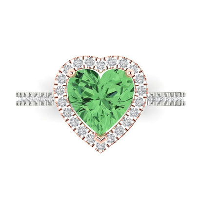 2.285 cttw Zirconia Simulated Green Diamond Hidden Halo Engagement Ring - Solid White/Rose Gold (VVS1, Heart Cut,8mm)