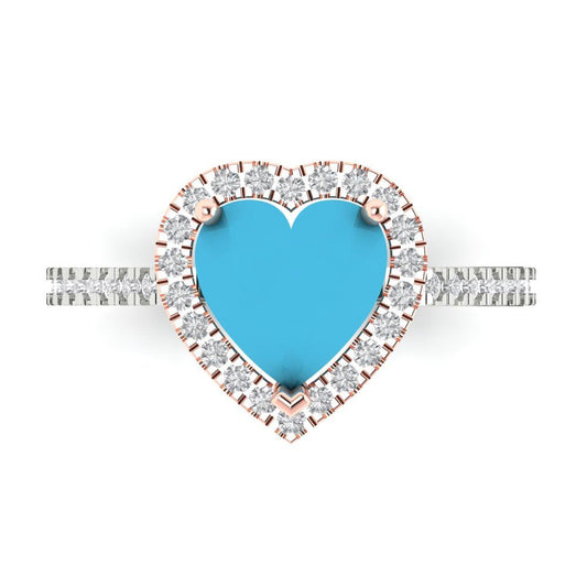 2.285 cttw Simulated Turquoise Hidden Halo Engagement Ring - Solid White/Rose Gold (VVS1, Heart Cut,8mm)