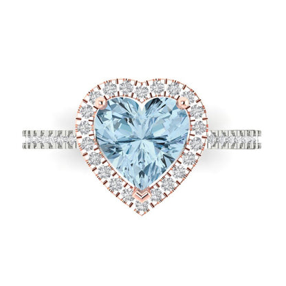 2.285 cttw Natural Sky Blue Topaz Hidden Halo Engagement Ring - Solid White/Rose Gold (VVS1, Heart Cut,8mm)