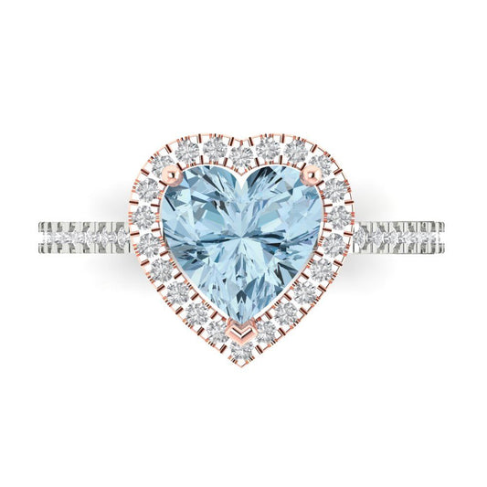 2.285 cttw Natural Sky Blue Topaz Hidden Halo Engagement Ring - Solid White/Rose Gold (VVS1, Heart Cut,8mm)