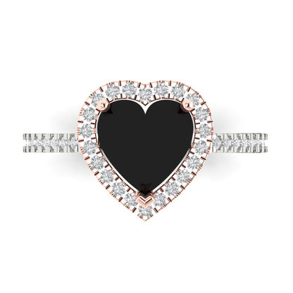 2.285 cttw Natural Onyx Hidden Halo Engagement Ring - Solid White/Rose Gold (VVS1, Heart Cut,8mm)