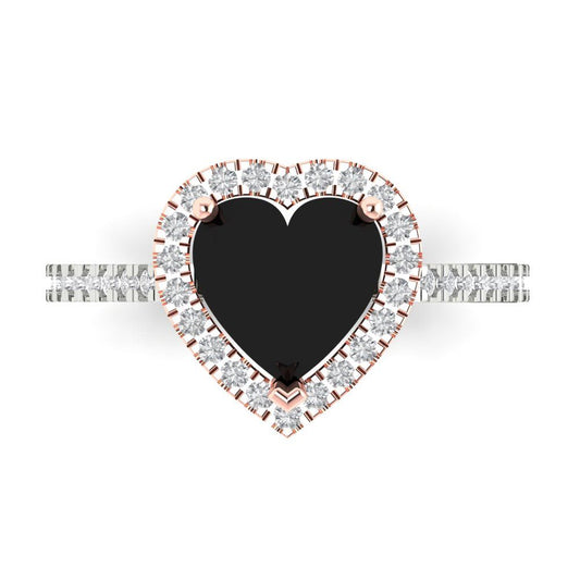2.285 cttw Natural Onyx Hidden Halo Engagement Ring - Solid White/Rose Gold (VVS1, Heart Cut,8mm)
