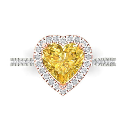 2.285 cttw Natural Citrine Hidden Halo Engagement Ring - Solid White/Rose Gold (VVS1, Heart Cut,8mm)