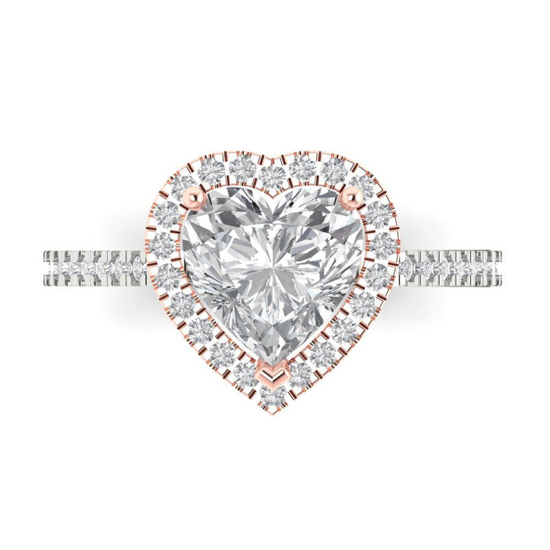 2.27 ct Brilliant Heart Cut Natural Diamond Stone Clarity SI1-2 Color G-H White/Rose Gold Halo Solitaire with Accents Ring