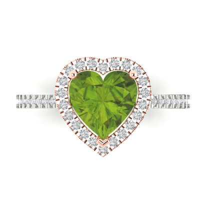 2.285 cttw Natural Peridot Hidden Halo Engagement Ring - Solid Gold (Heart Cut,8mm)