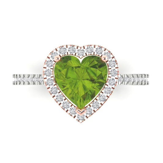 2.285 cttw Natural Peridot Hidden Halo Engagement Ring - Solid White/Rose Gold (VVS1, Heart Cut,8mm)