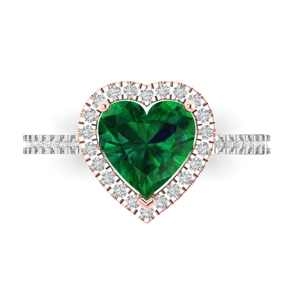 2.285 cttw Simulated Emerald Hidden Halo Engagement Ring - Solid White/Rose Gold (VVS1, Heart Cut,8mm)