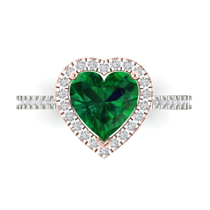 2.285 cttw Simulated Emerald Hidden Halo Engagement Ring - Solid White/Rose Gold (VVS1, Heart Cut,8mm)