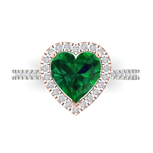 2.285 cttw Simulated Emerald Hidden Halo Engagement Ring - Solid White/Rose Gold (VVS1, Heart Cut,8mm)