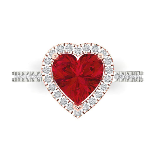 2.285 cttw Simulated Ruby Hidden Halo Engagement Ring - Solid White/Rose Gold (VVS1, Heart Cut,8mm)