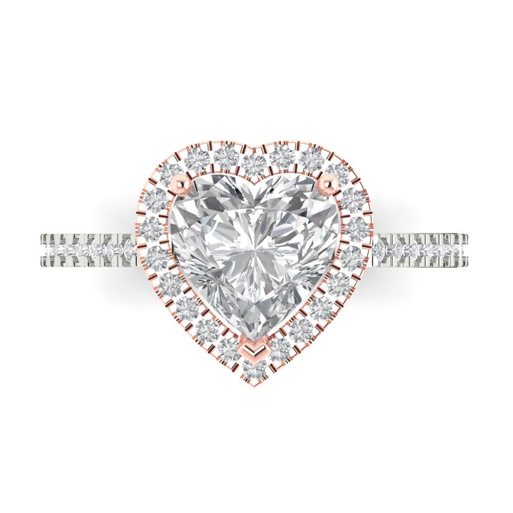 2.285 cttw Moissanite Hidden Halo Engagement Ring - Solid White/Rose Gold (VVS1, Heart Cut,8mm)