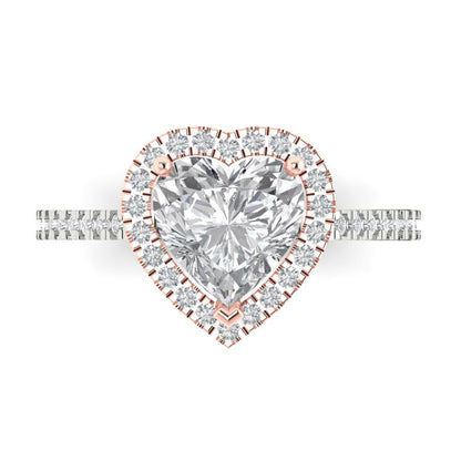 2.285 cttw Moissanite Hidden Halo Engagement Ring - Solid White/Rose Gold (VVS1, Heart Cut,8mm)