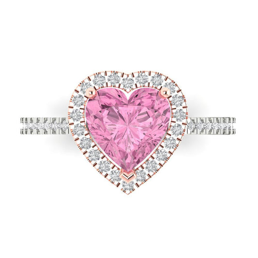2.285 cttw Zirconia Simulated Pink Diamond Hidden Halo Engagement Ring - Solid White/Rose Gold (VVS1, Heart Cut,8mm)