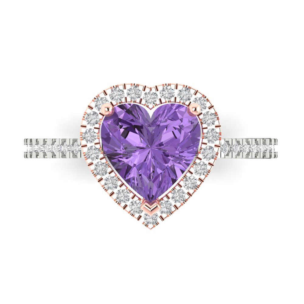 2.285 cttw Simulated Alexandrite Hidden Halo Engagement Ring - Solid White/Rose Gold (VVS1, Heart Cut,8mm)