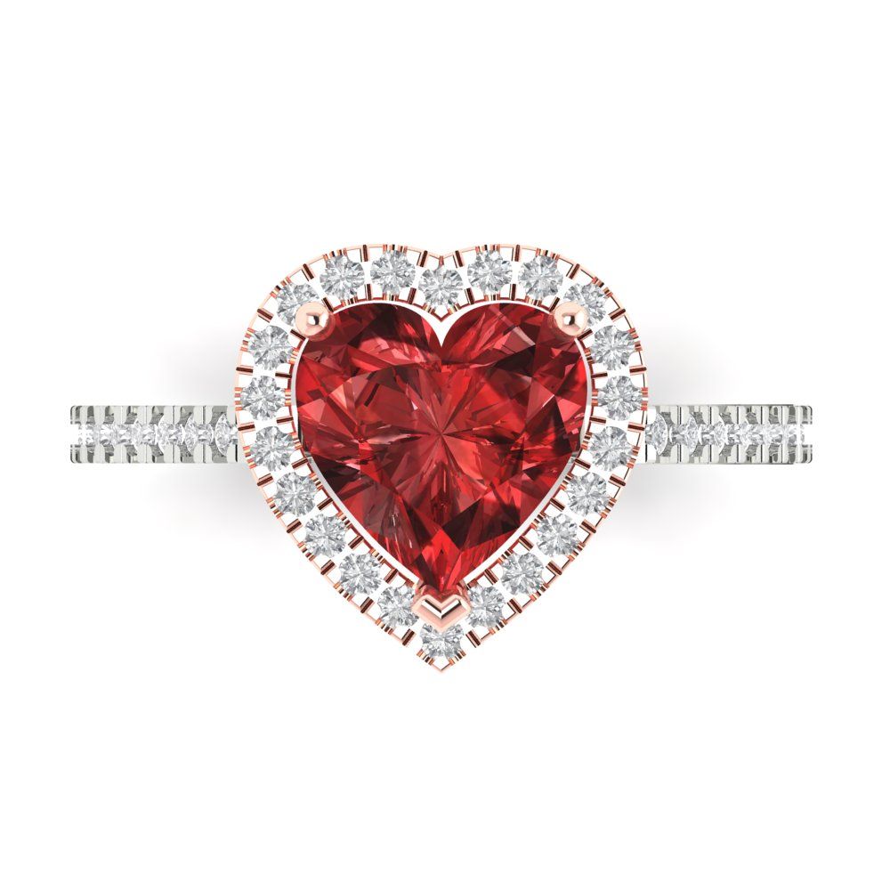 2.285 cttw Natural Garnet Hidden Halo Engagement Ring - Solid White/Rose Gold (VVS1, Heart Cut,8mm)
