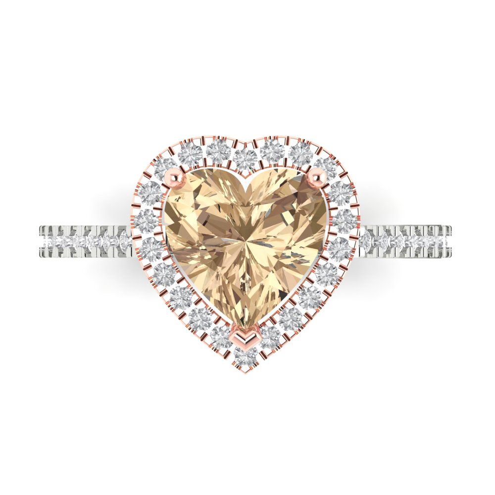 2.285 cttw Yellow Moissanite Hidden Halo Engagement Ring - Solid White/Rose Gold (VVS1, Heart Cut,8mm)