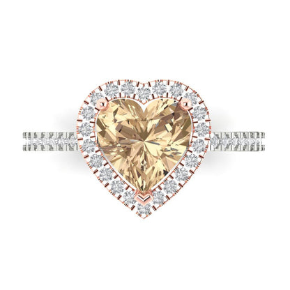2.285 cttw Yellow Moissanite Hidden Halo Engagement Ring - Solid White/Rose Gold (VVS1, Heart Cut,8mm)