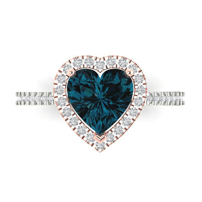 2.285 cttw Natural London Blue Topaz Hidden Halo Engagement Ring - Solid White/Rose Gold (VVS1, Heart Cut,8mm)