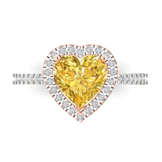2.285 cttw Zirconia Simulated Yellow Diamond Hidden Halo Engagement Ring - Solid White/Rose Gold (VVS1, Heart Cut,8mm)