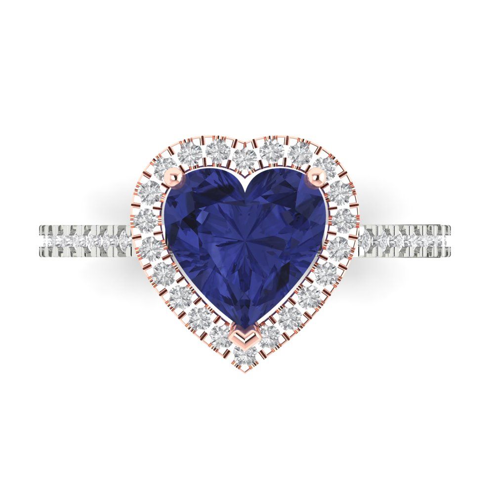 2.285 cttw Simulated Tanzanite Hidden Halo Engagement Ring - Solid White/Rose Gold (VVS1, Heart Cut,8mm)