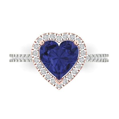 2.285 cttw Simulated Tanzanite Hidden Halo Engagement Ring - Solid White/Rose Gold (VVS1, Heart Cut,8mm)