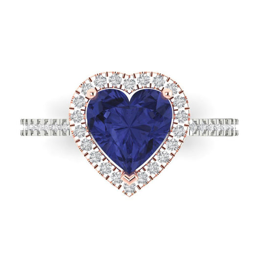2.285 cttw Simulated Tanzanite Hidden Halo Engagement Ring - Solid White/Rose Gold (VVS1, Heart Cut,8mm)
