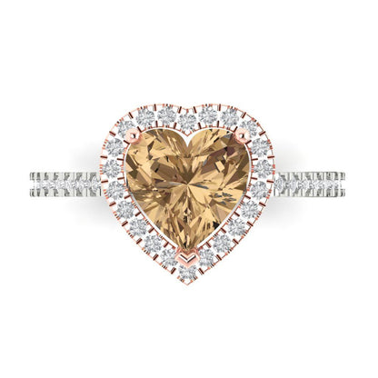 2.285 cttw Zirconia Simulated Champagne Diamond Hidden Halo Engagement Ring - Solid White/Rose Gold (VVS1, Heart Cut,8mm)