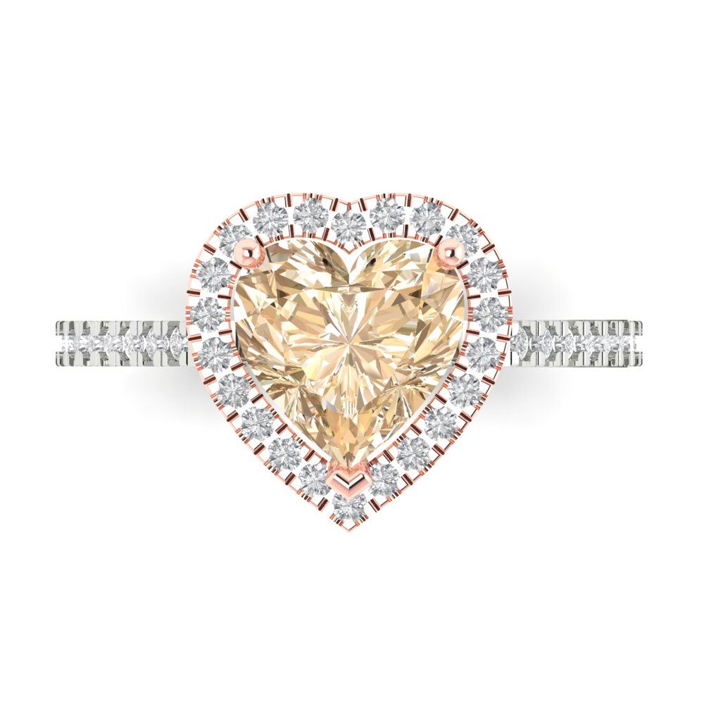 2.285 cttw Natural Morganite Hidden Halo Engagement Ring - Solid White/Rose Gold (VVS1, Heart Cut,8mm)