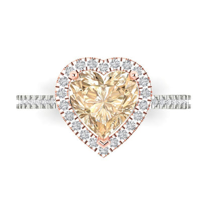 2.285 cttw Natural Morganite Hidden Halo Engagement Ring - Solid White/Rose Gold (VVS1, Heart Cut,8mm)