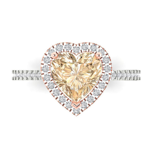 2.285 cttw Natural Morganite Hidden Halo Engagement Ring - Solid White/Rose Gold (VVS1, Heart Cut,8mm)