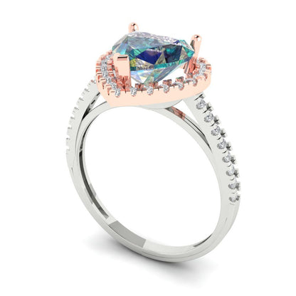 2.285 cttw Blue Moissanite Hidden Halo Engagement Ring - Solid White/Rose Gold (VVS1, Heart Cut,8mm)