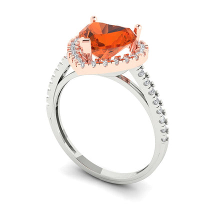 2.285 cttw Zirconia Simulated Red Diamond Hidden Halo Engagement Ring - Solid White/Rose Gold (VVS1, Heart Cut,8mm)