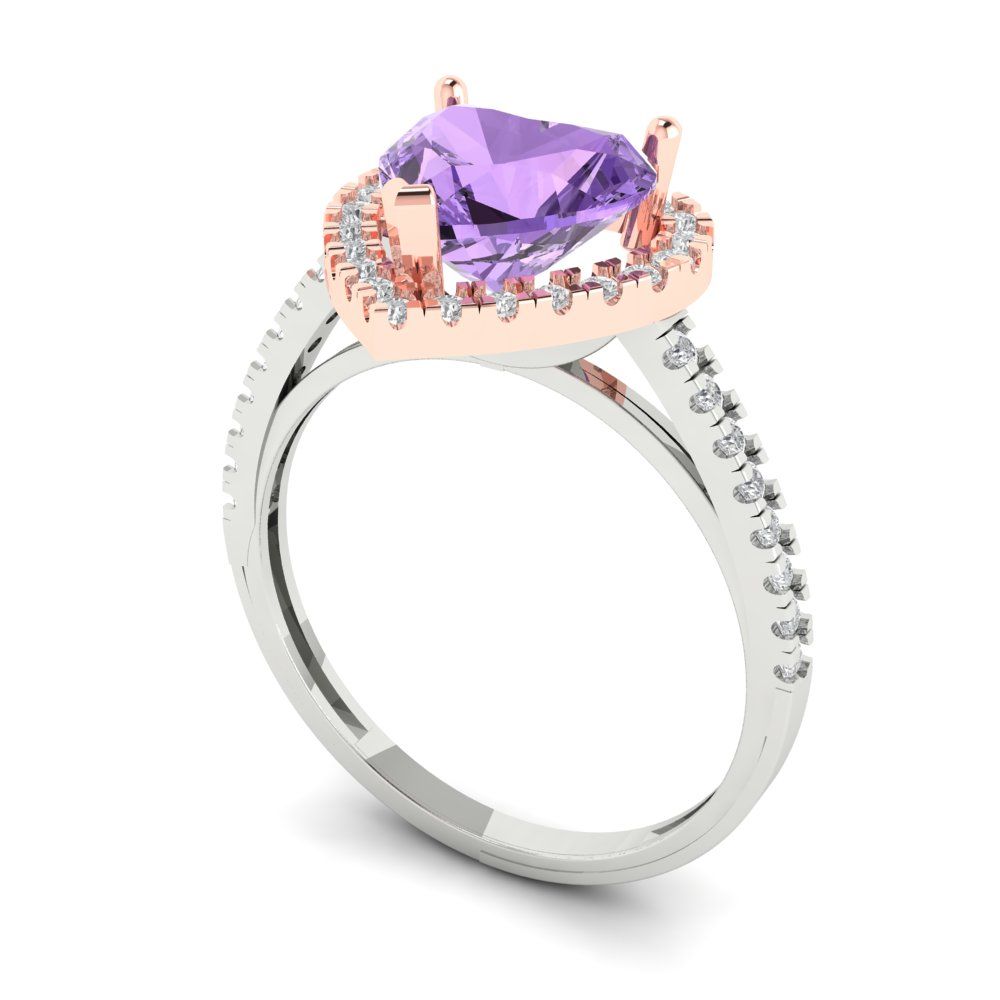 2.285 cttw Simulated Alexandrite Hidden Halo Engagement Ring - Solid White/Rose Gold (VVS1, Heart Cut,8mm)